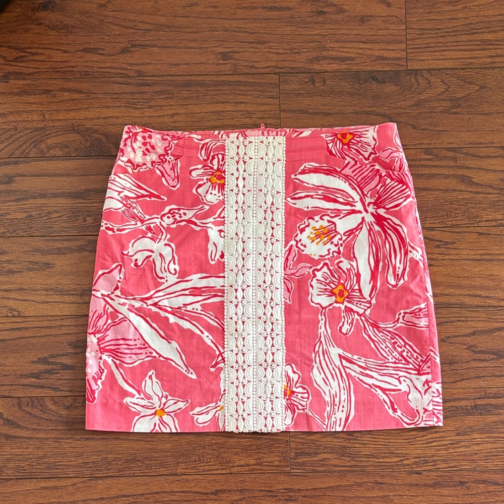 Lilly Pulitzer Pink Floral Mini Skirt with Lace